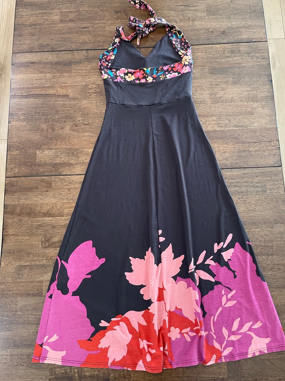 Oilily Black Halter Floral Maxi Dress with Pink & Red Accents size XS - Picture 5 of 10